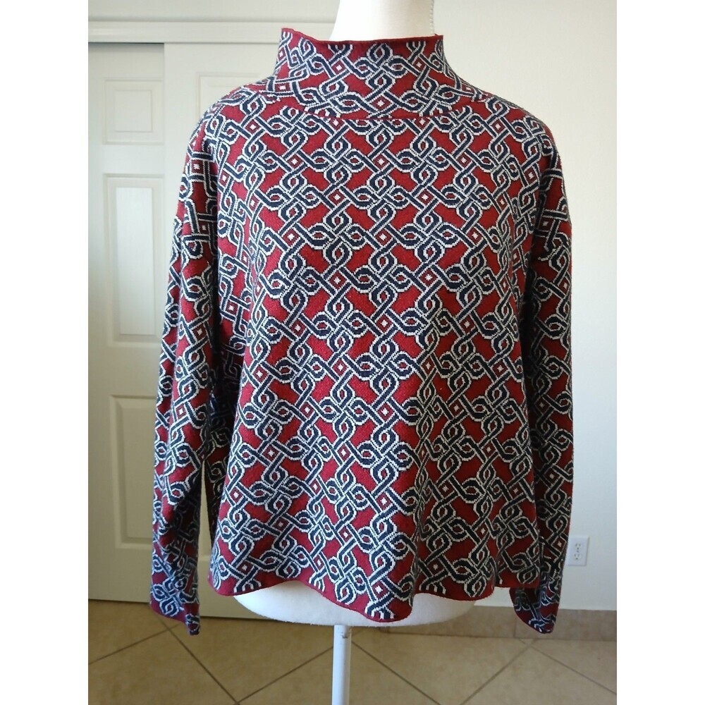 Anthropologie Maeve Sweater Size Small Red Geometric Long Sleeve Mock Neck - Picture 2 of 15